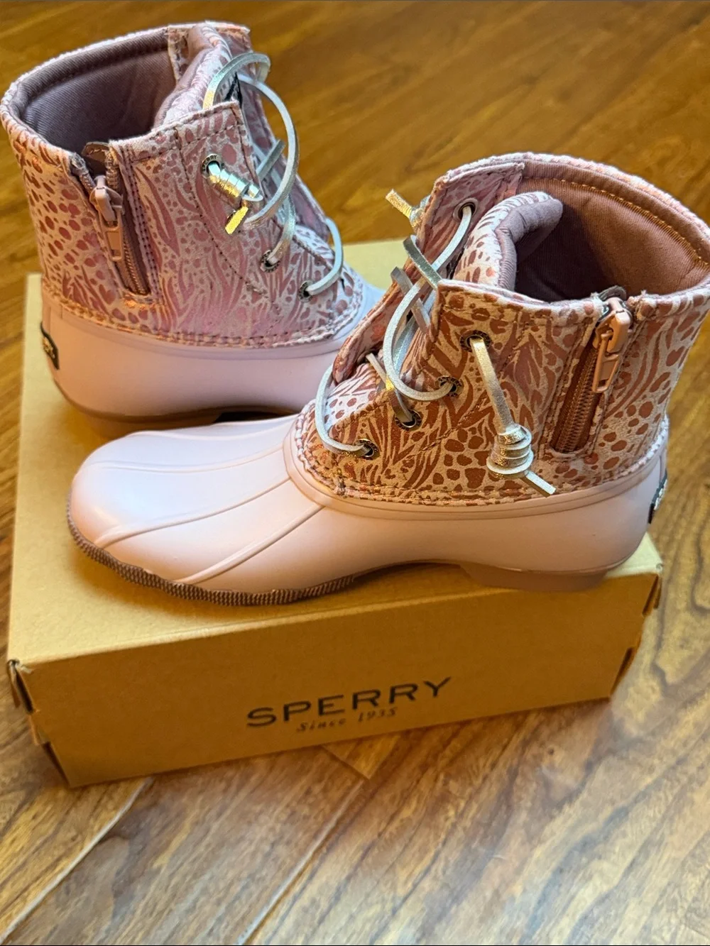 Girls Sperry Saltwater/Elderberry Duck Boots with Metallic Accents